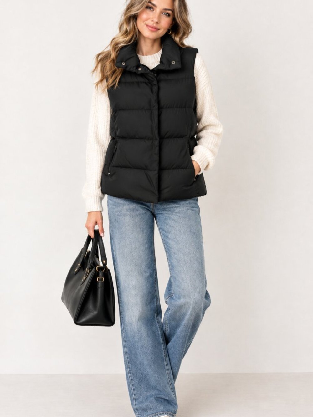 Athleta Downtown Black Down Full Zip Sleeveless Quilted Puffer Vest Jacket